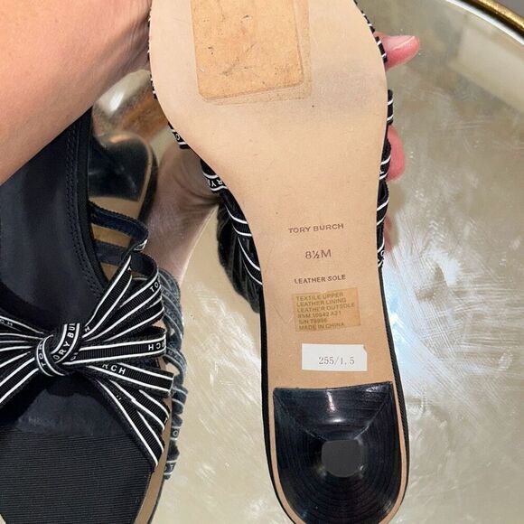 TORY BURCH NWOT Ribbon Slide Sandals Women Size 8.5M Navy Kitten heel - Picture 2 of 3
